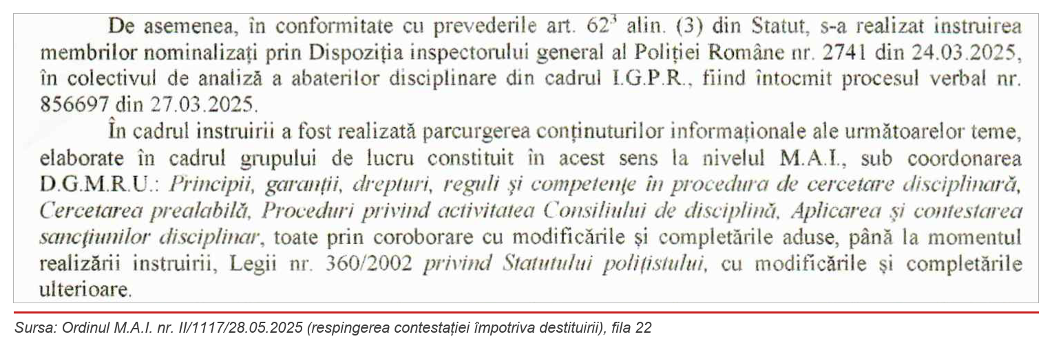 Ordinul M.A.I. nr. II/1117/28.05.2025 (respingerea contestației împotriva destituirii), fila 22