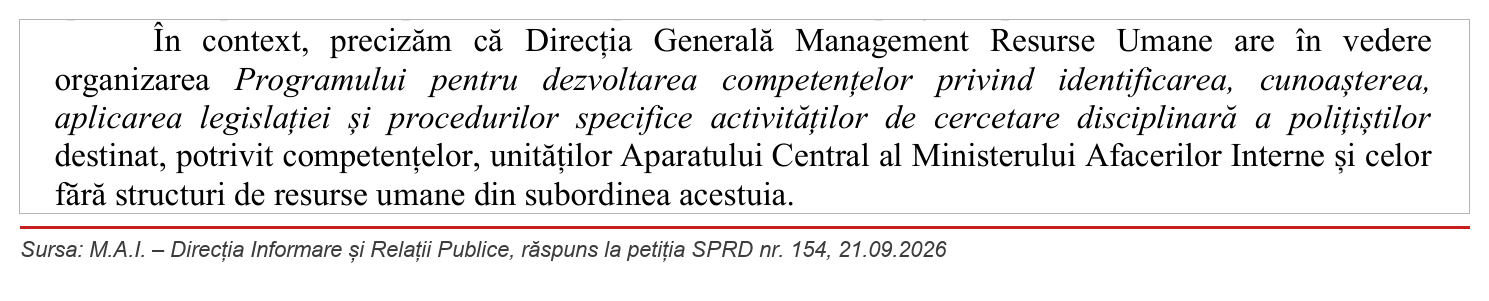 M.A.I. – Direcția Informare și Relații Publice, răspuns la petiția SPRD nr. 154, 21.09.2026