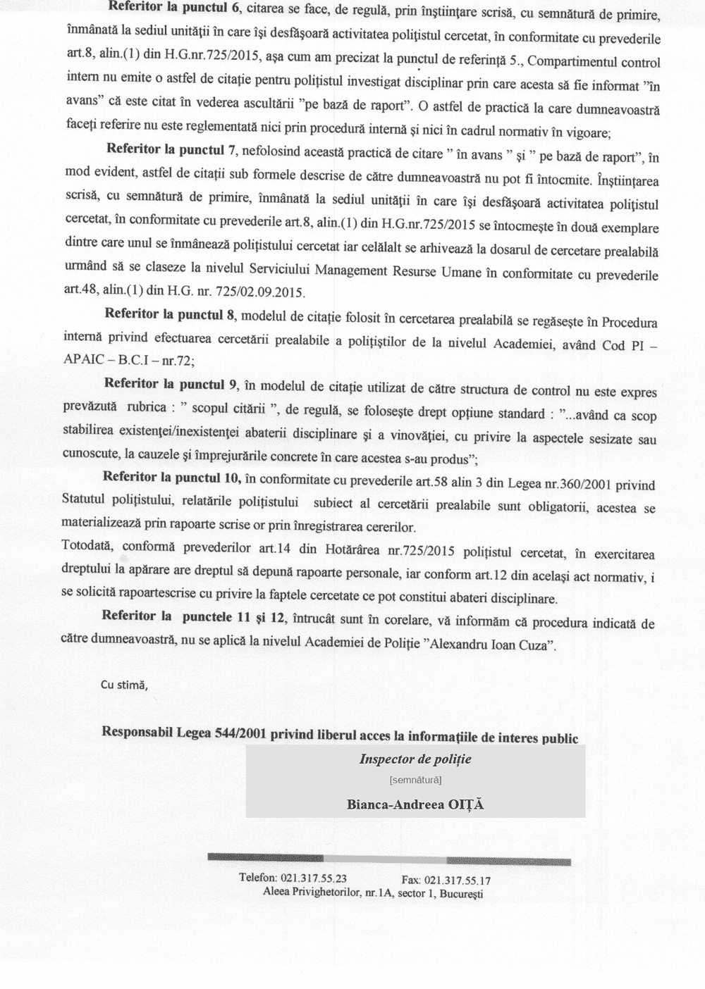 Răspunsul Academiei de Poliție nr. 4425497/02.06.2025, pagina 2 din 2