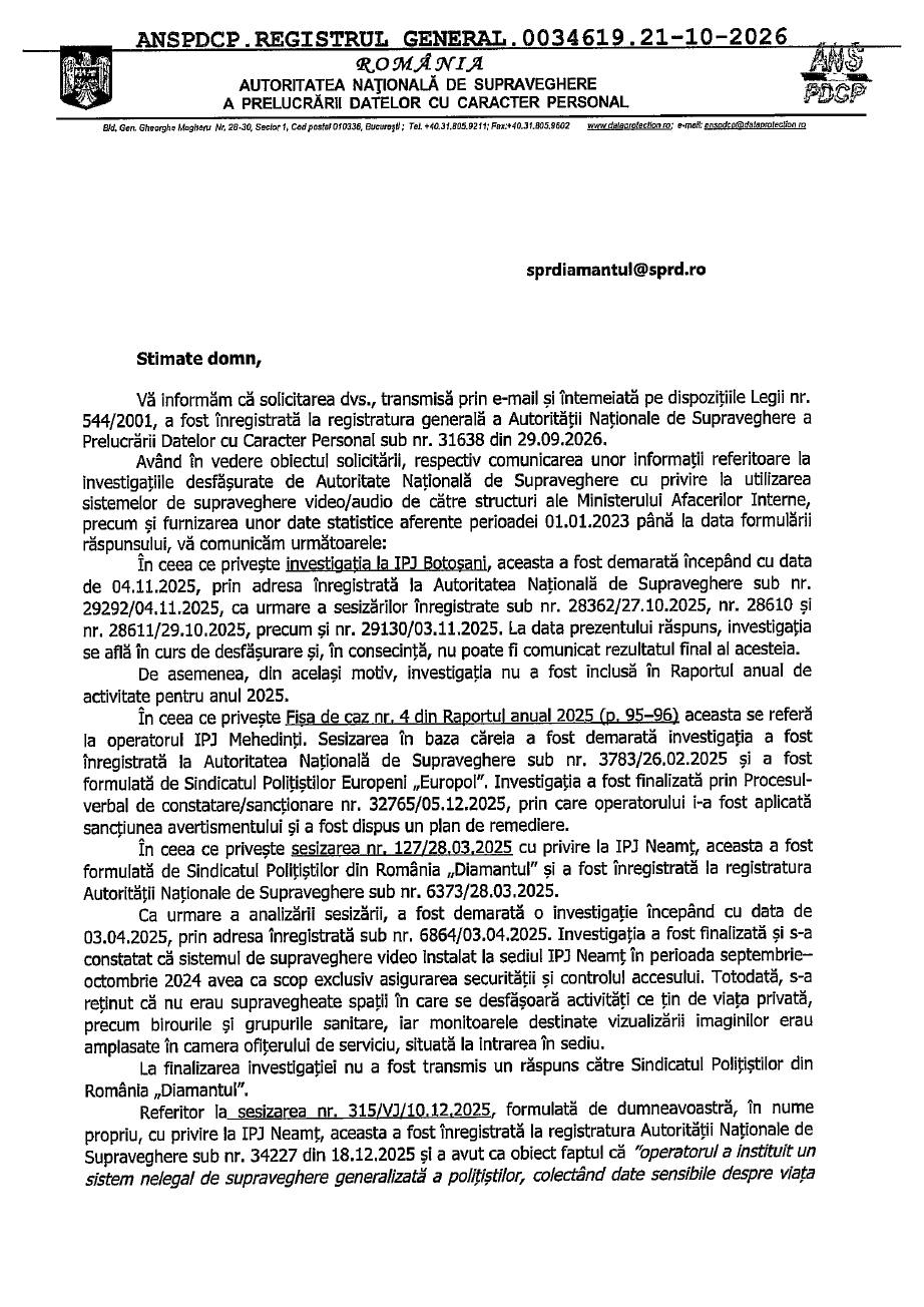 Adresa ANSPDCP nr. 34619 din 21.10.2026, pagina 1