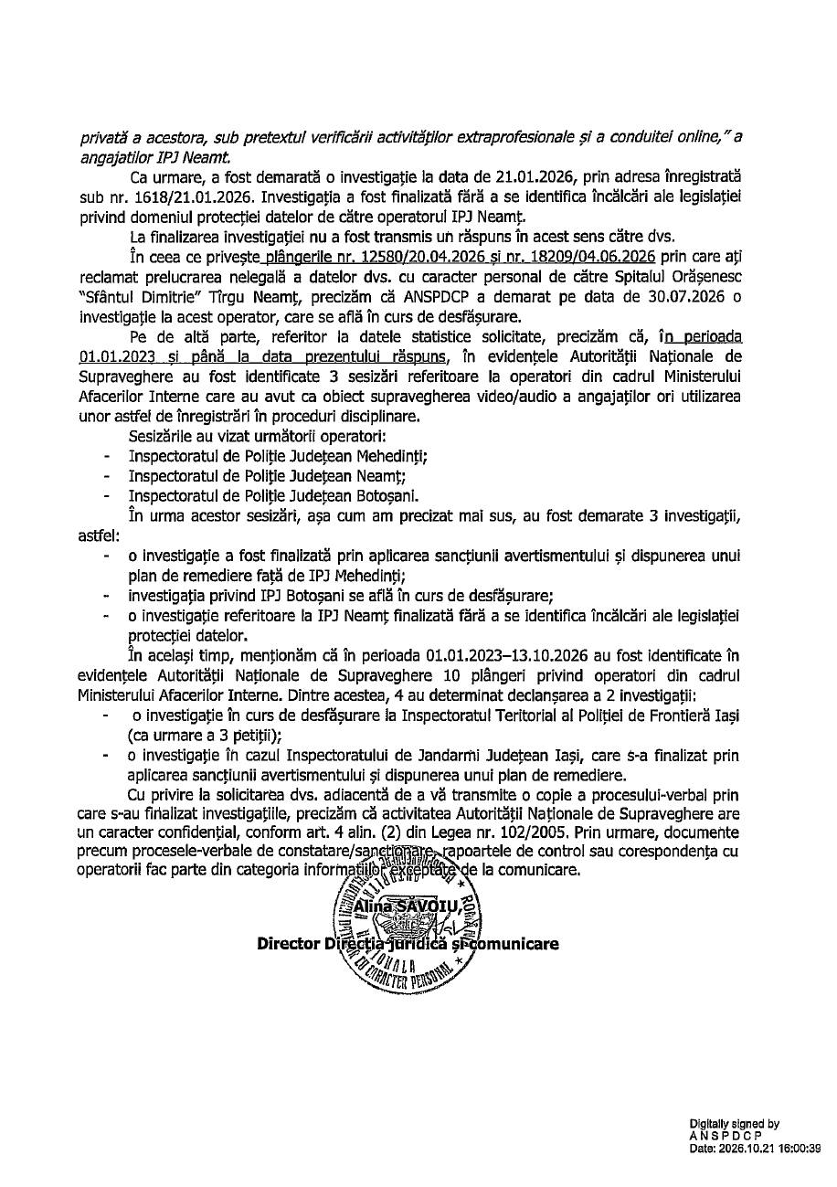 Adresa ANSPDCP nr. 34619 din 21.10.2026, pagina 2