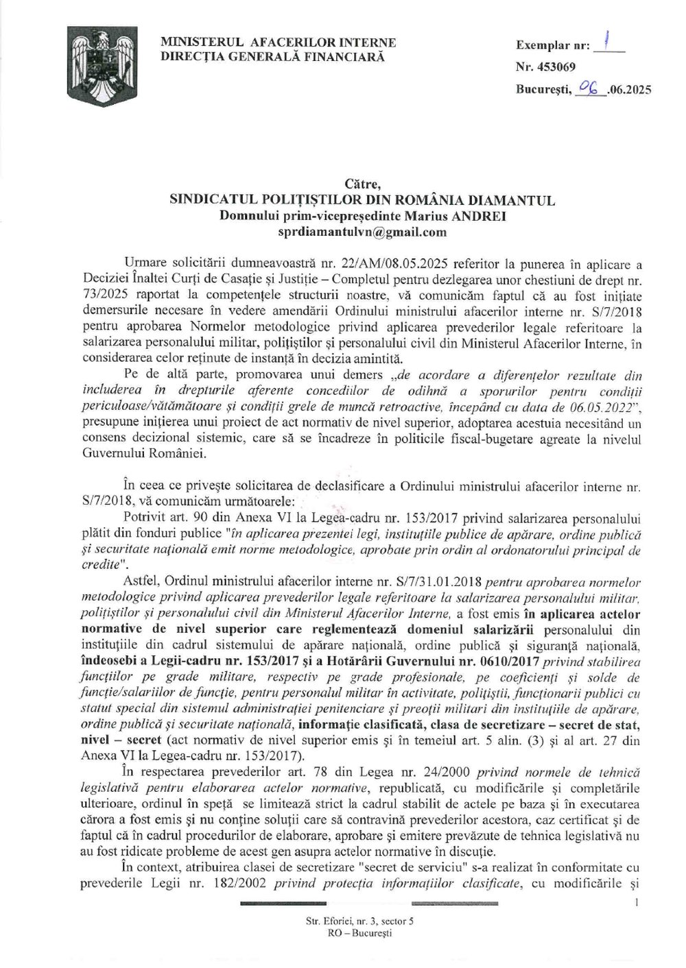Adresa MAI-DGF nr. 453069 din 06.06.2025, pagina 1