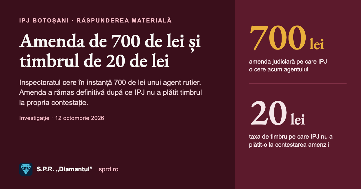 Coperta: Amenda de 700 de lei și timbrul de 20 de lei