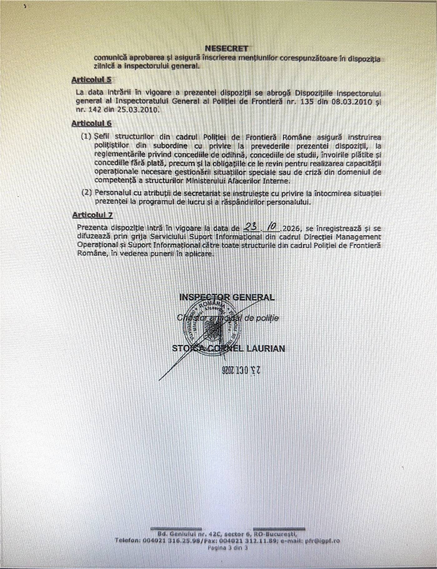 Dispoziția inspectorului general al I.G.P.F. nr. 16081 din 23.10.2026, pagina 3