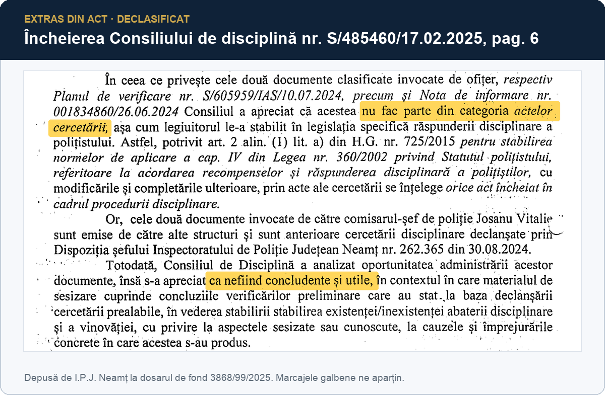 Extras din Încheierea Consiliului de disciplină nr. S/485460 din 17.02.2025, pagina 6