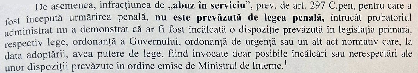 Fragment din ordonanța Parchetului de pe lângă Tribunalul Argeș: abuzul în serviciu nu este prevăzut de legea penală