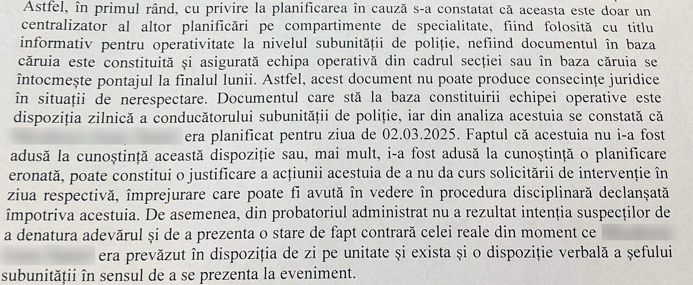 Fragment din ordonanța Parchetului de pe lângă Tribunalul Argeș: planificarea de permanență, un centralizator fără consecințe juridice