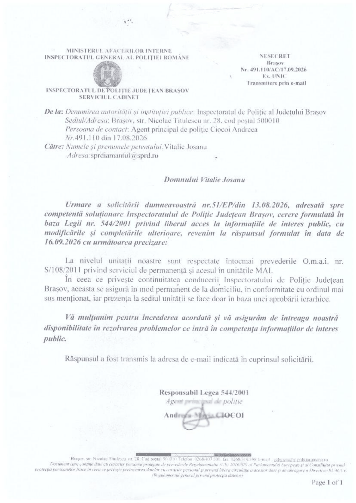 Completarea IPJ Brașov nr. 491.110/AC din 17 septembrie 2026