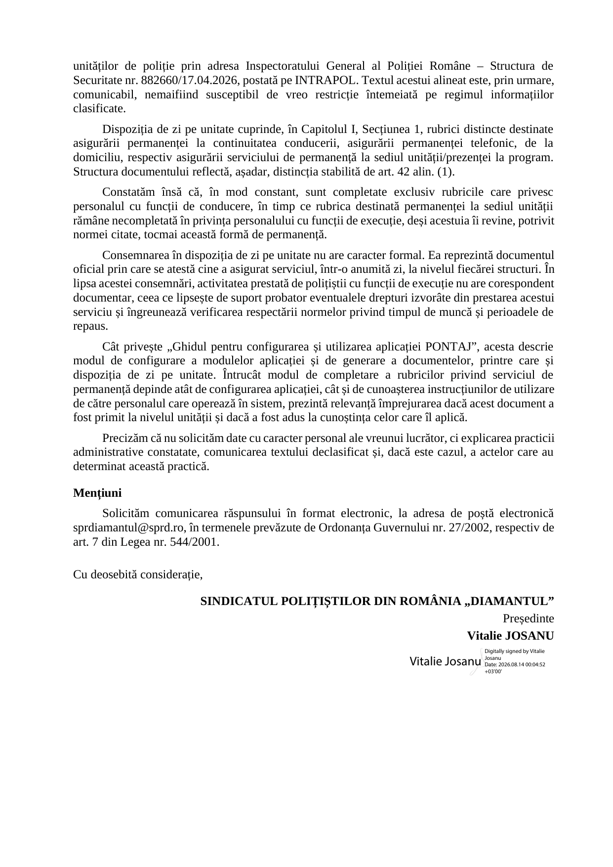 Petiția S.P.R. „Diamantul” nr. 51/EP din 13 august 2026, pagina 2 din 2